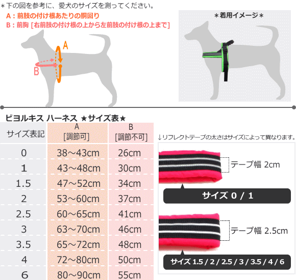 ビヨルキス ハーネス BJORKIS サイズ表｜犬グッズ通販 HAU（ハウ）