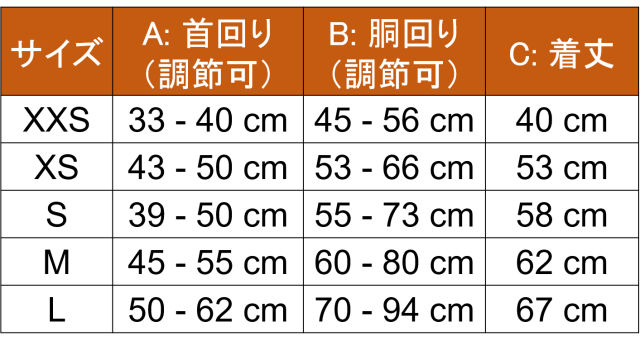 冬用犬の服/防寒用ドッグウェア｜おすすめサイズ　着丈、胴回り　首回り｜犬グッズ通販HAU