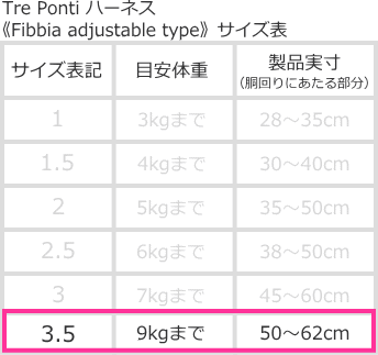 サイズ表3.5|小型犬用ハーネスFibbia アジャスタブル|犬グッズ通販HAU